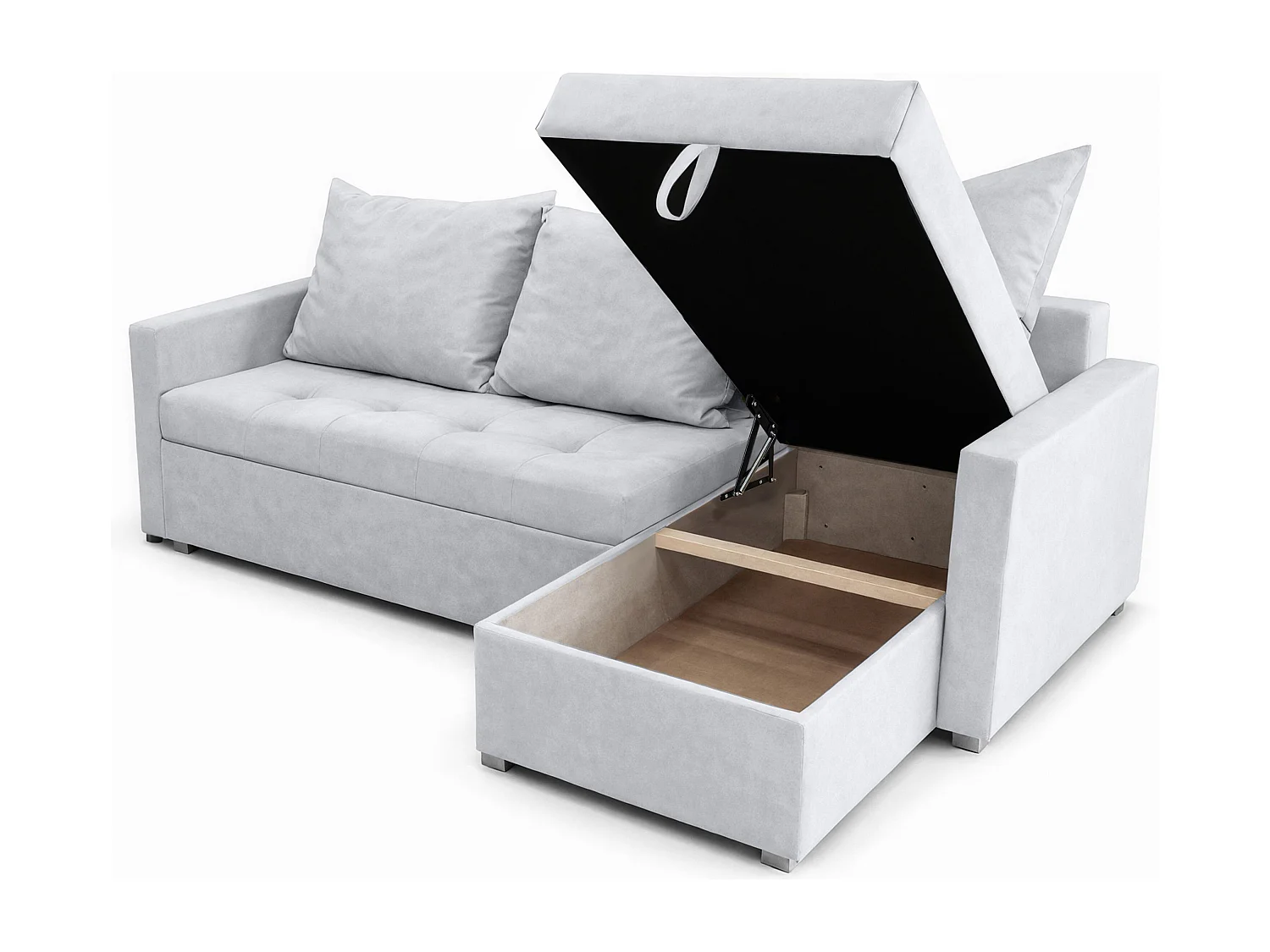 AX LIVING Canapé d’angle ELIF gris clair convertible avec coffre L moderne droite