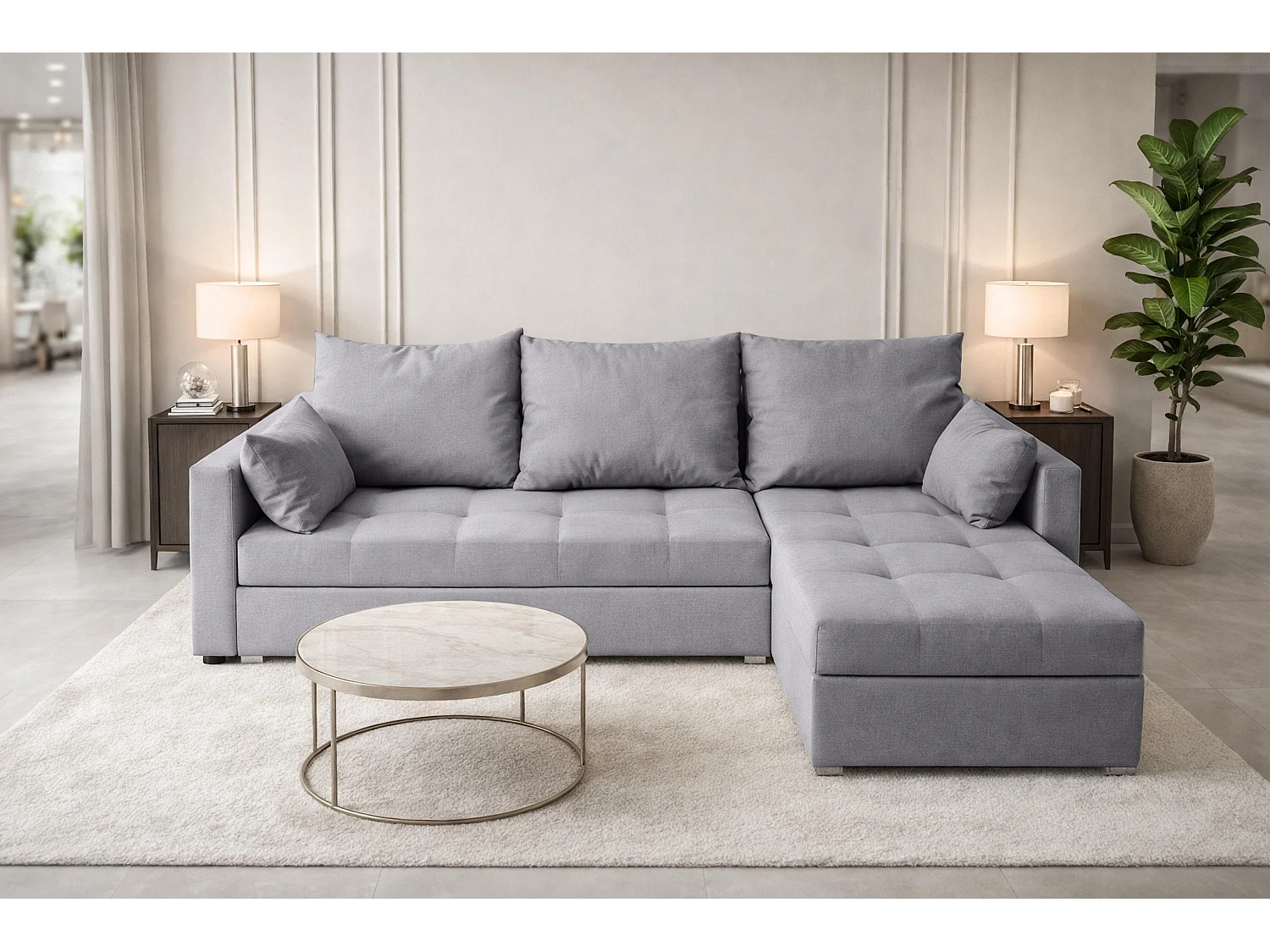 AX LIVING Canapé d’angle ELIF gris clair convertible avec coffre L moderne droite