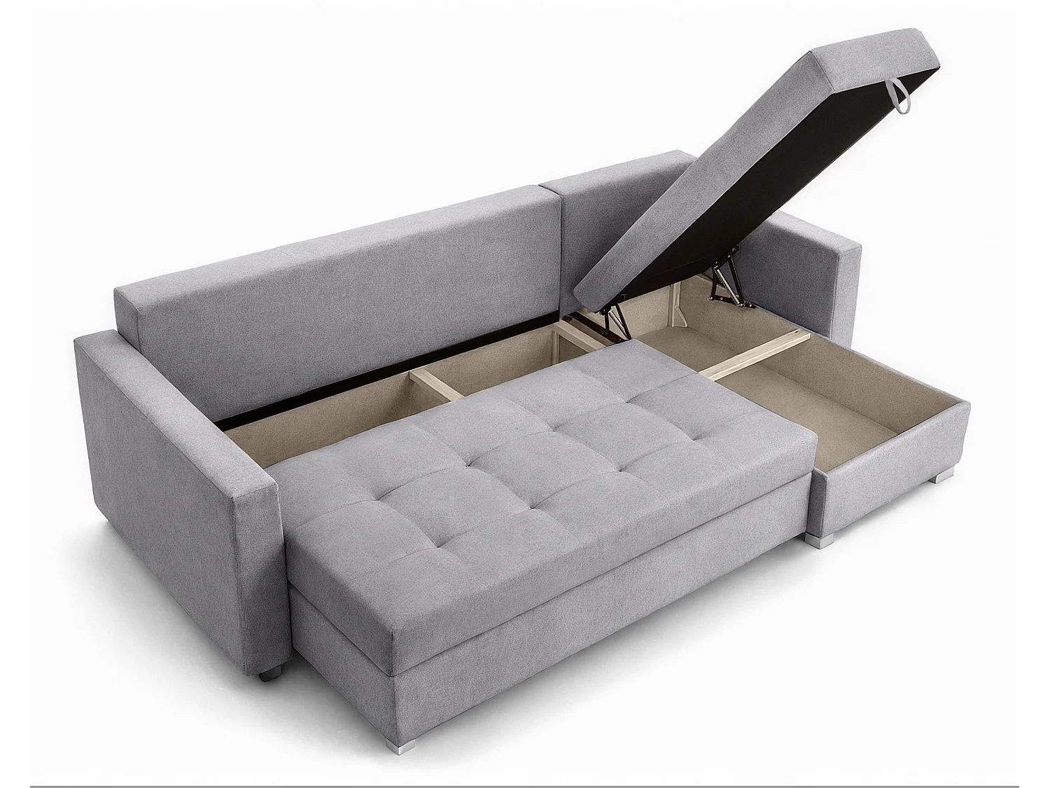 AX LIVING Canapé d’angle ELIF gris clair convertible avec coffre L moderne droite