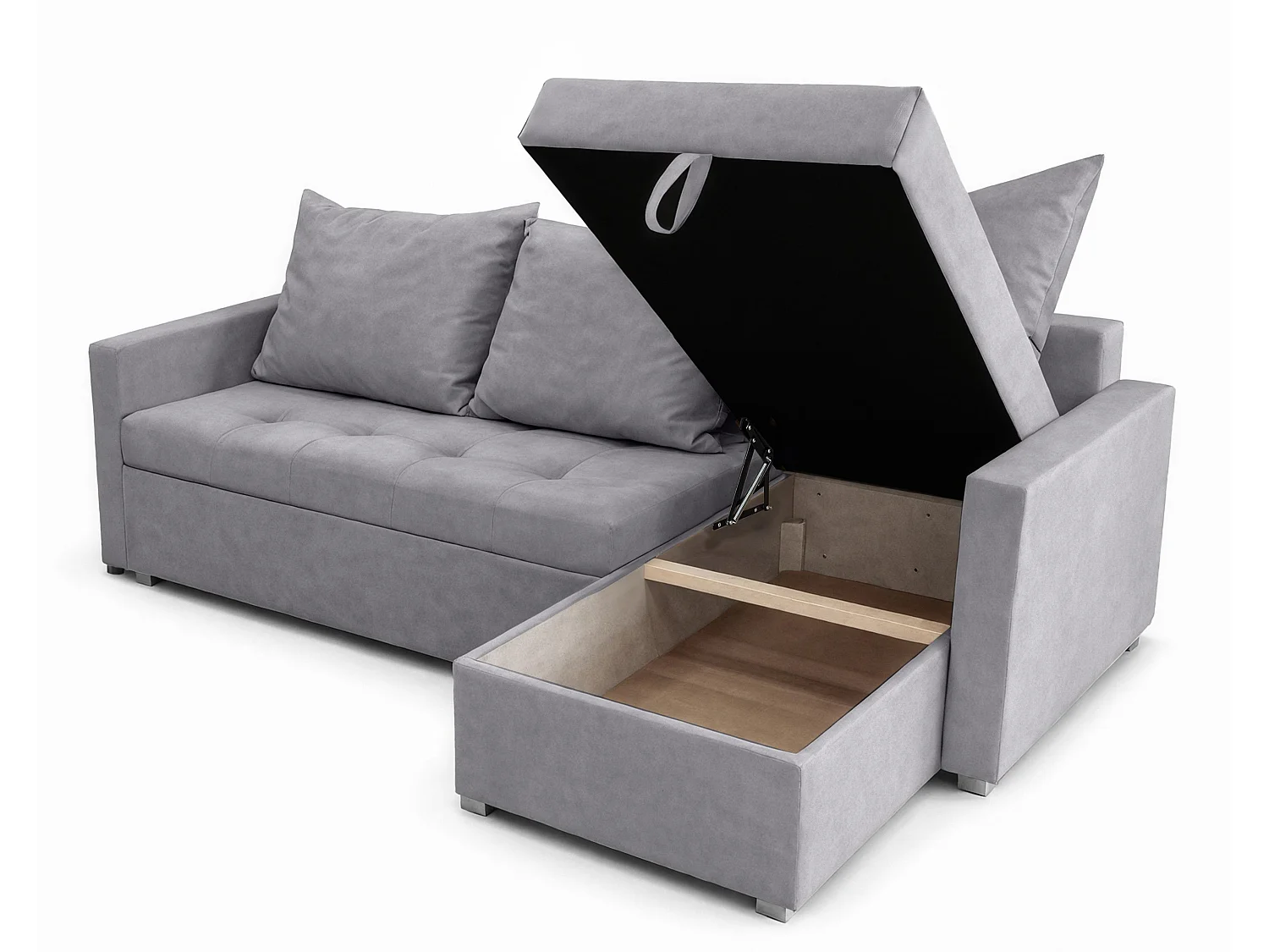 AX LIVING Canapé d’angle ELIF gris clair convertible avec coffre L moderne droite