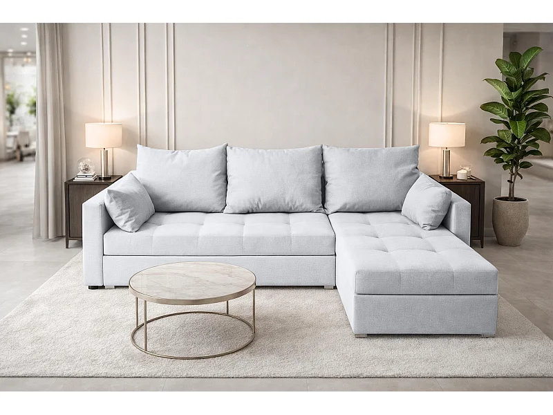 AX LIVING Canapé d’angle ELIF gris clair convertible avec coffre L moderne droite