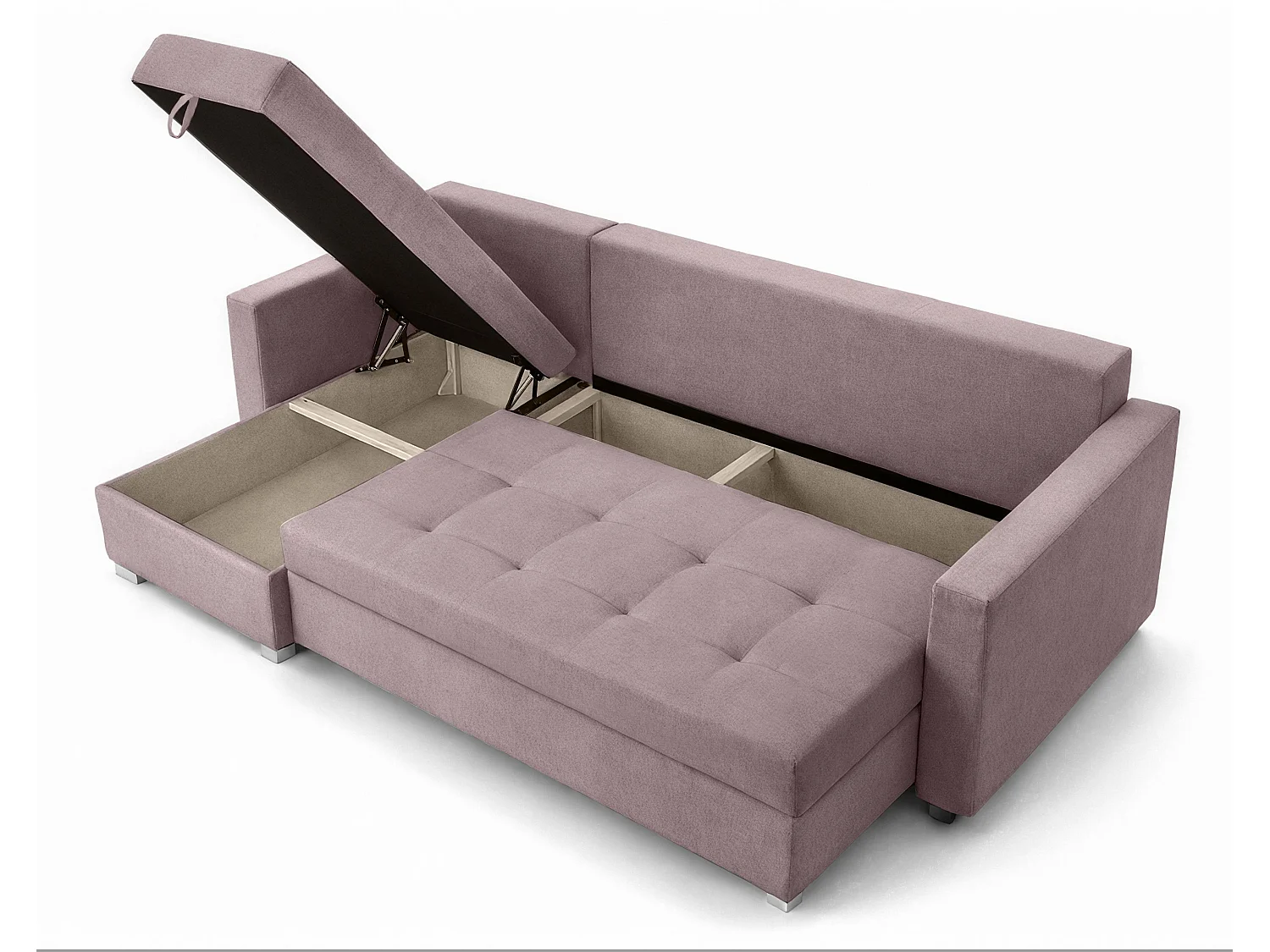AX LIVING Canapé d’angle ELIF rose convertible avec coffre L moderne gauche