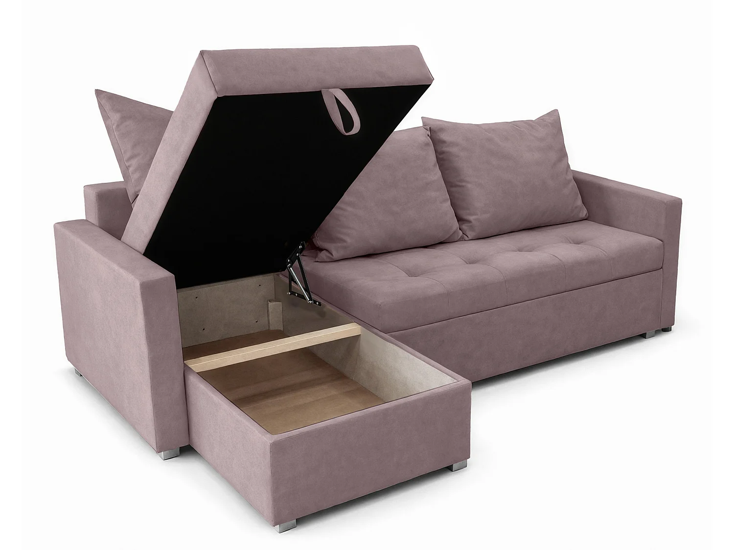 AX LIVING Canapé d’angle ELIF rose convertible avec coffre L moderne gauche