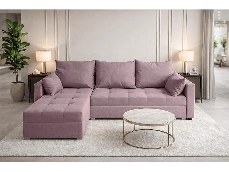 AX LIVING Canapé d’angle ELIF rose convertible avec coffre L moderne gauche