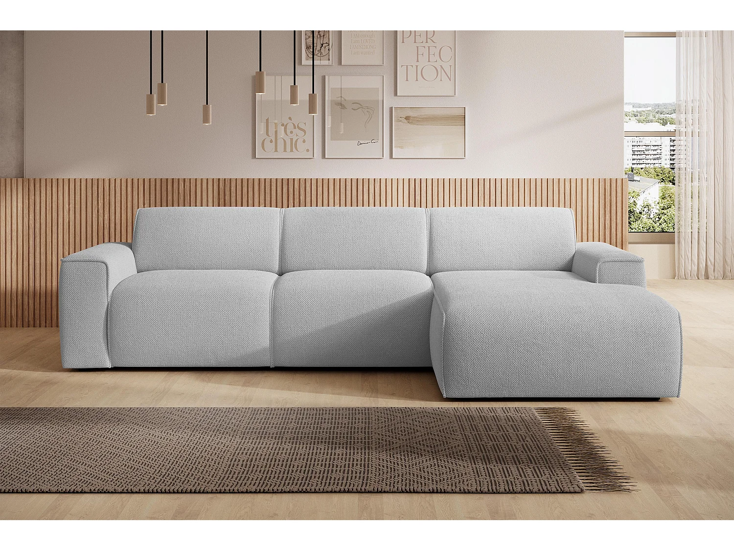 AX LIVING Canapé d’angle L Didim mini gris clair 310 cm moderne droite