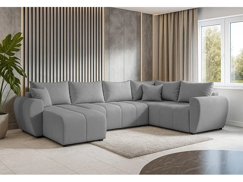 AX LIVING Canapé XXL en U Malatya gris clair 303 cm convertible droite