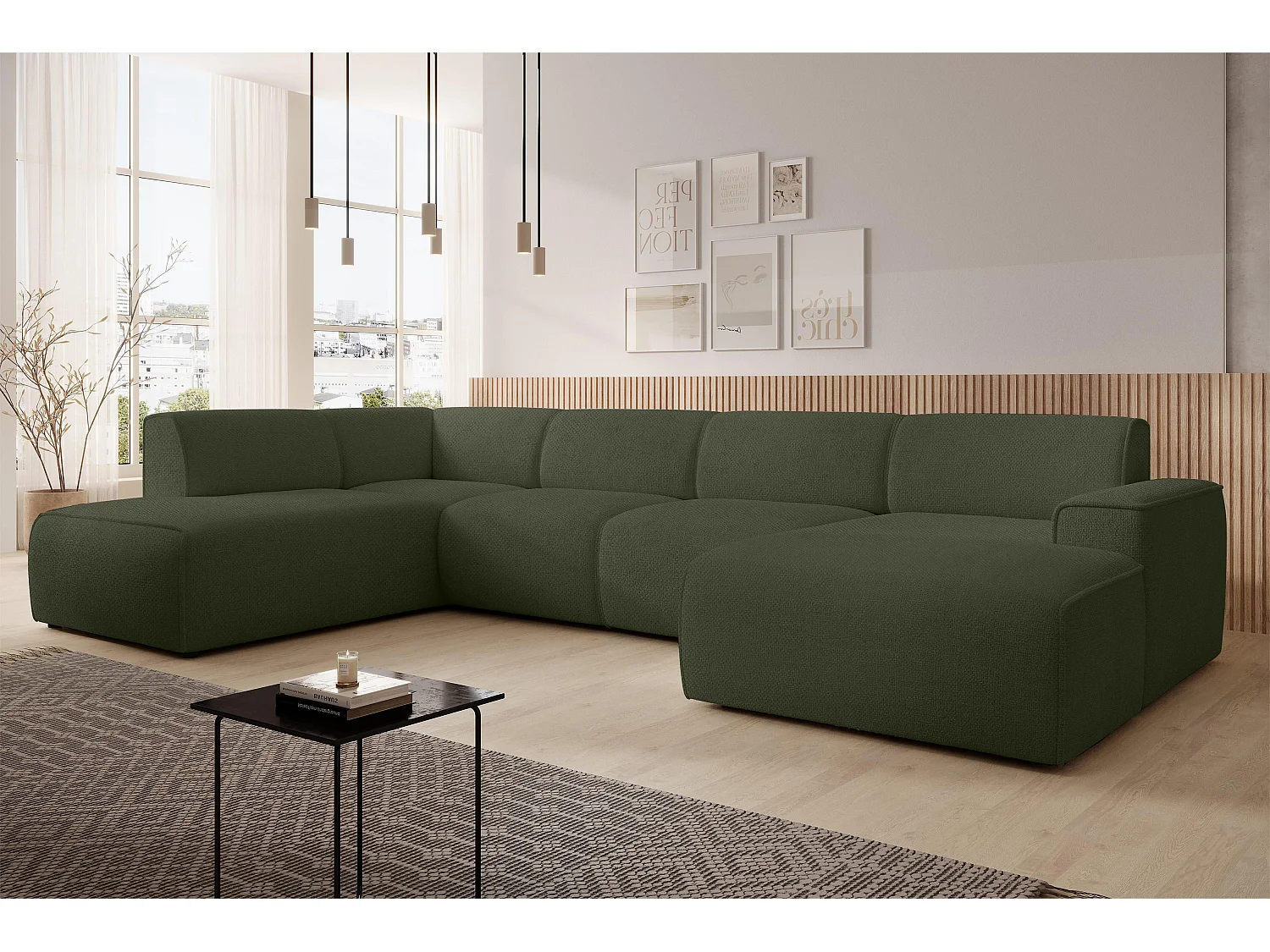 AX LIVING XXL Sofa U Form Didim Grün 378cm breit modern & großzügig L