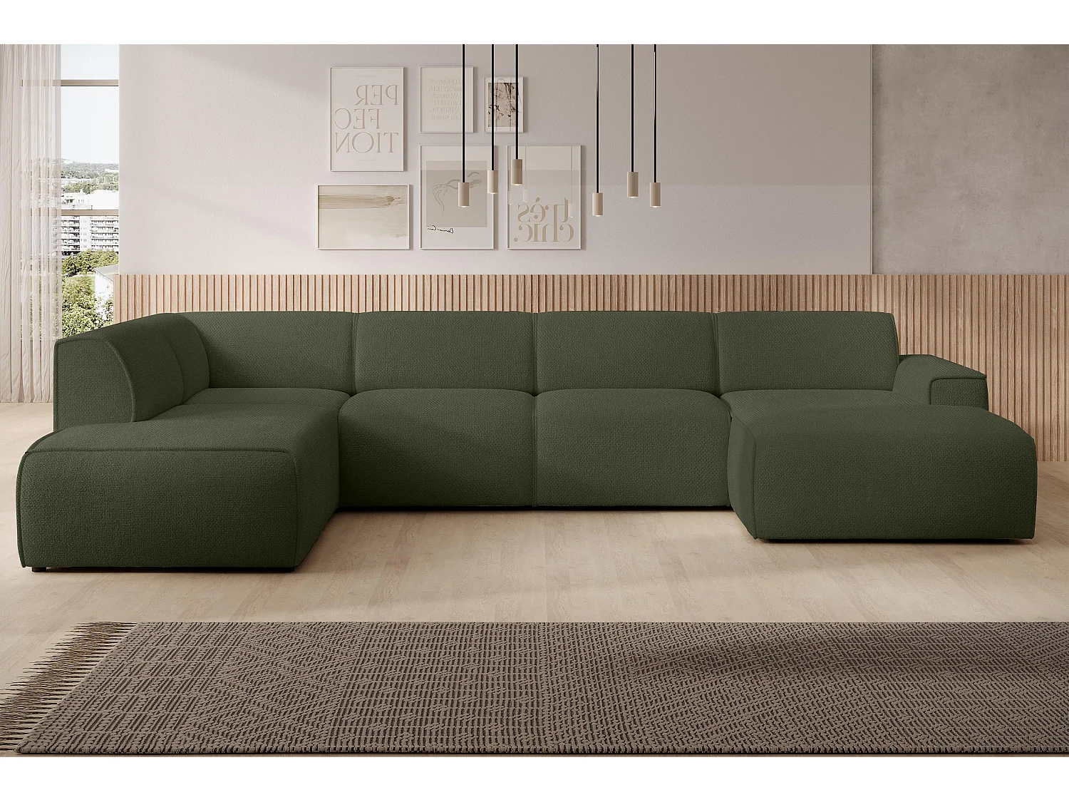 AX LIVING XXL Sofa U Form Didim Grün 378cm breit modern & großzügig L