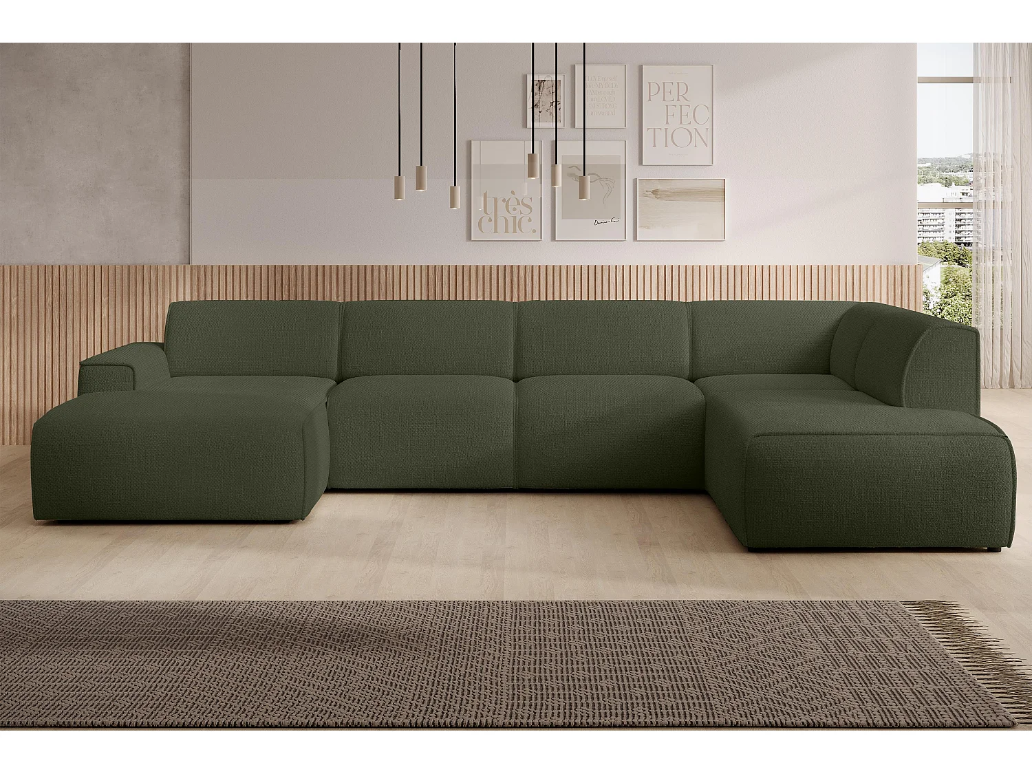 AX LIVING XXL Sofa U Form Didim Grün 378cm breit modern & großzügig R