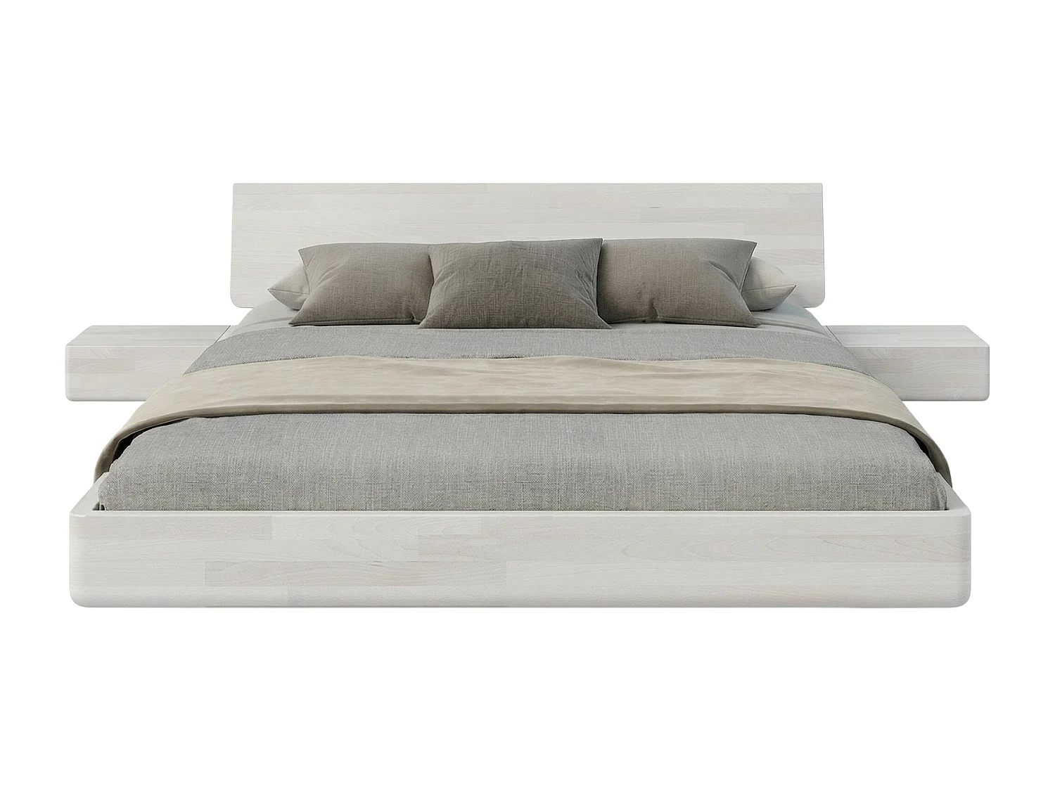 Lit flottant en hêtre massif LENA avec chevets / 160x200 cm, couleur blanche