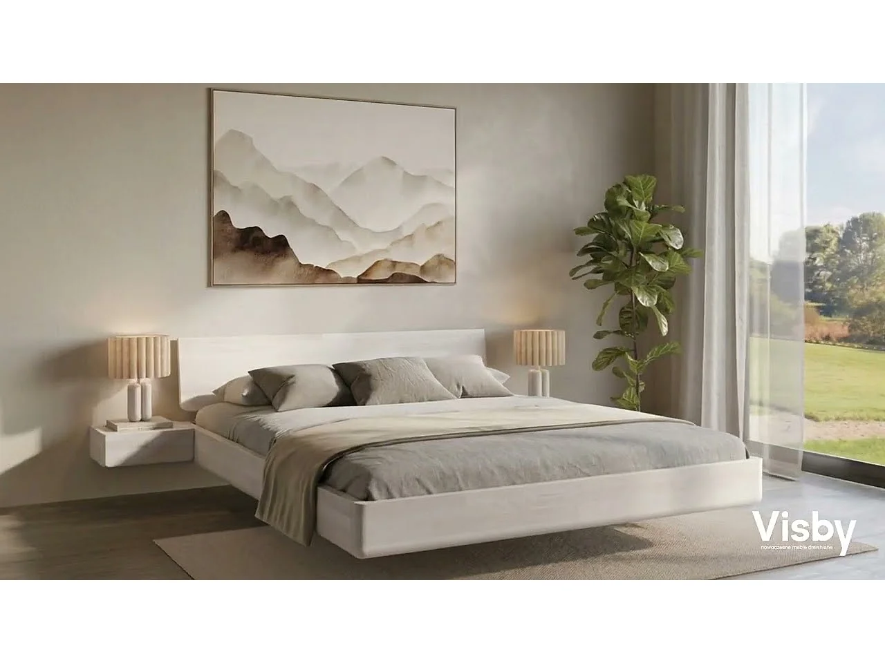 Łóżko lewitujące drewniane bukowe Visby LENA bez szafek / 140x200 cm, kolor palisander