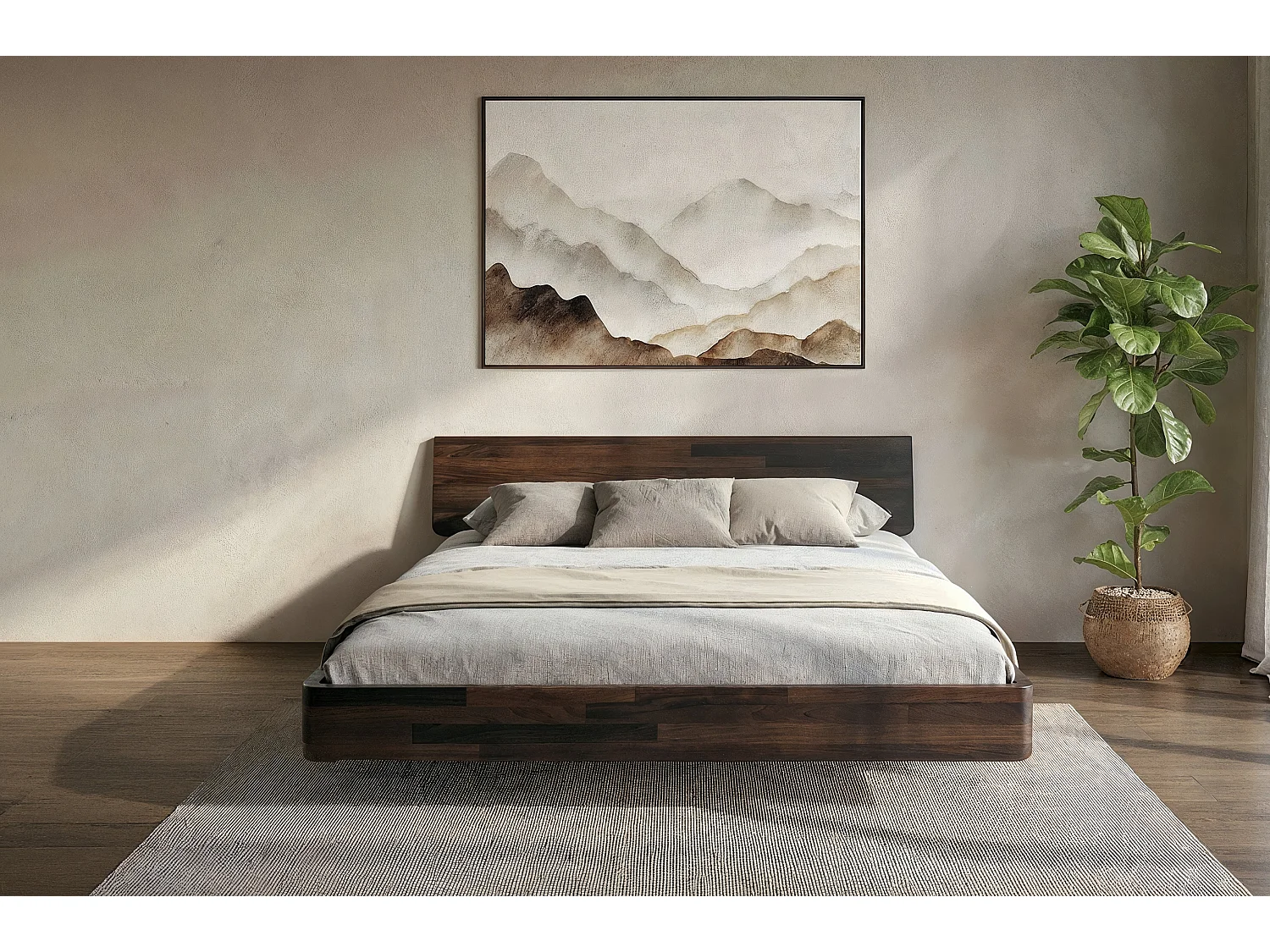 Łóżko lewitujące drewniane bukowe Visby LENA bez szafek / 180x200 cm, kolor palisander