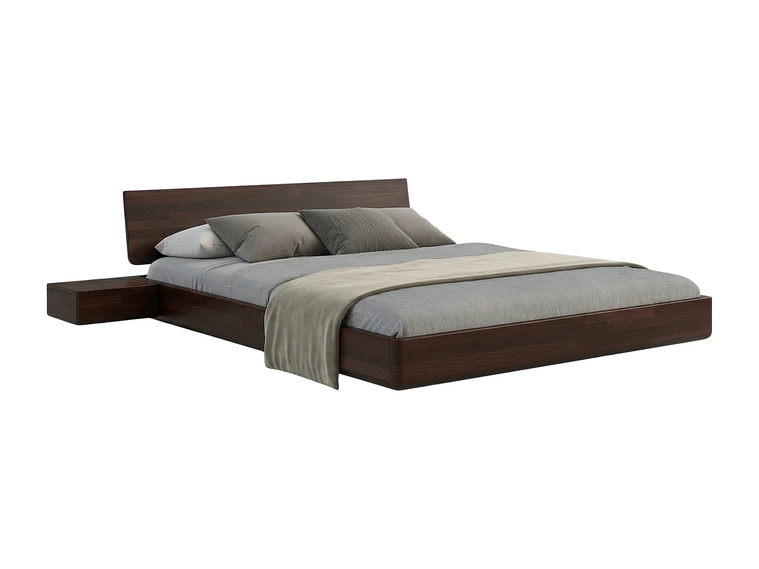 Lit flottant en hêtre massif LENA avec chevets / 180x200 cm, couleur palissandre