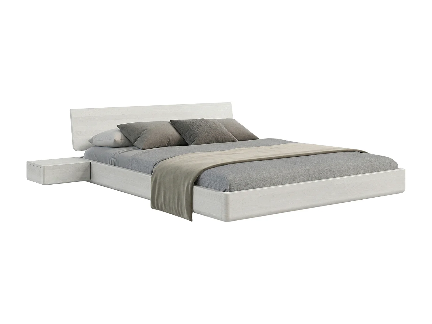 Lit flottant en hêtre massif LENA avec chevets / 180x200 cm, couleur blanche