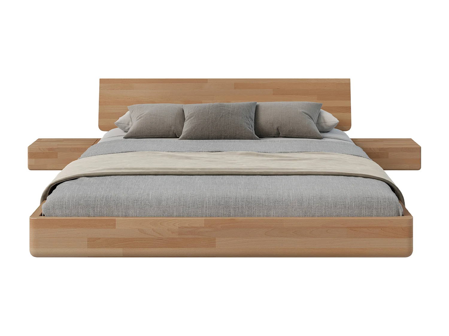 Lit flottant en hêtre massif LENA avec chevets / 200x200 cm, couleur naturelle