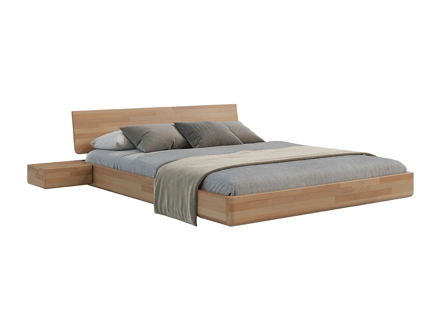 Lit flottant en hêtre massif LENA avec chevets / 140x200 cm, couleur naturelle