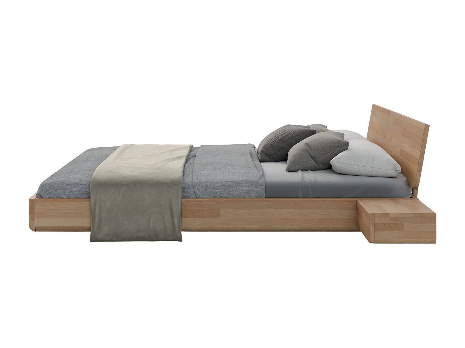 Lit flottant en hêtre massif LENA avec chevets / 140x200 cm, couleur naturelle