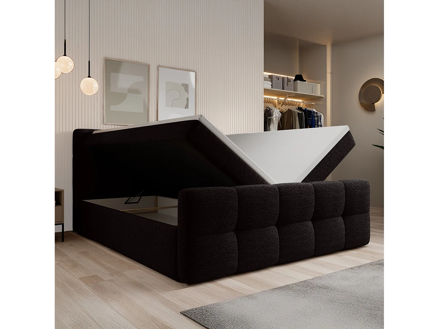 Lit coffre + matelas Volupto 160cm Bouclette Noir