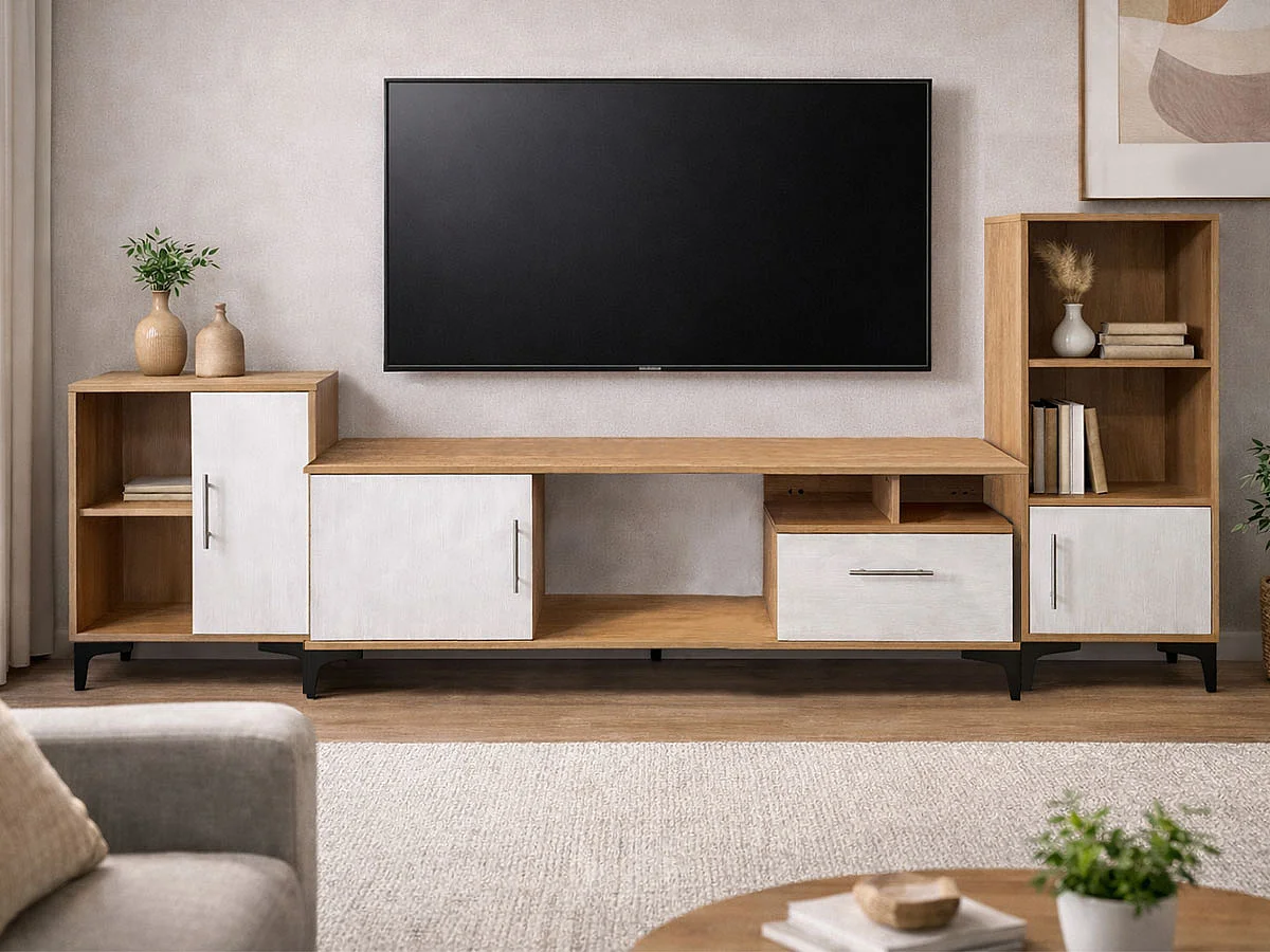 Móvel TV e Estante, Boss (Carvalho Claro, Branco)