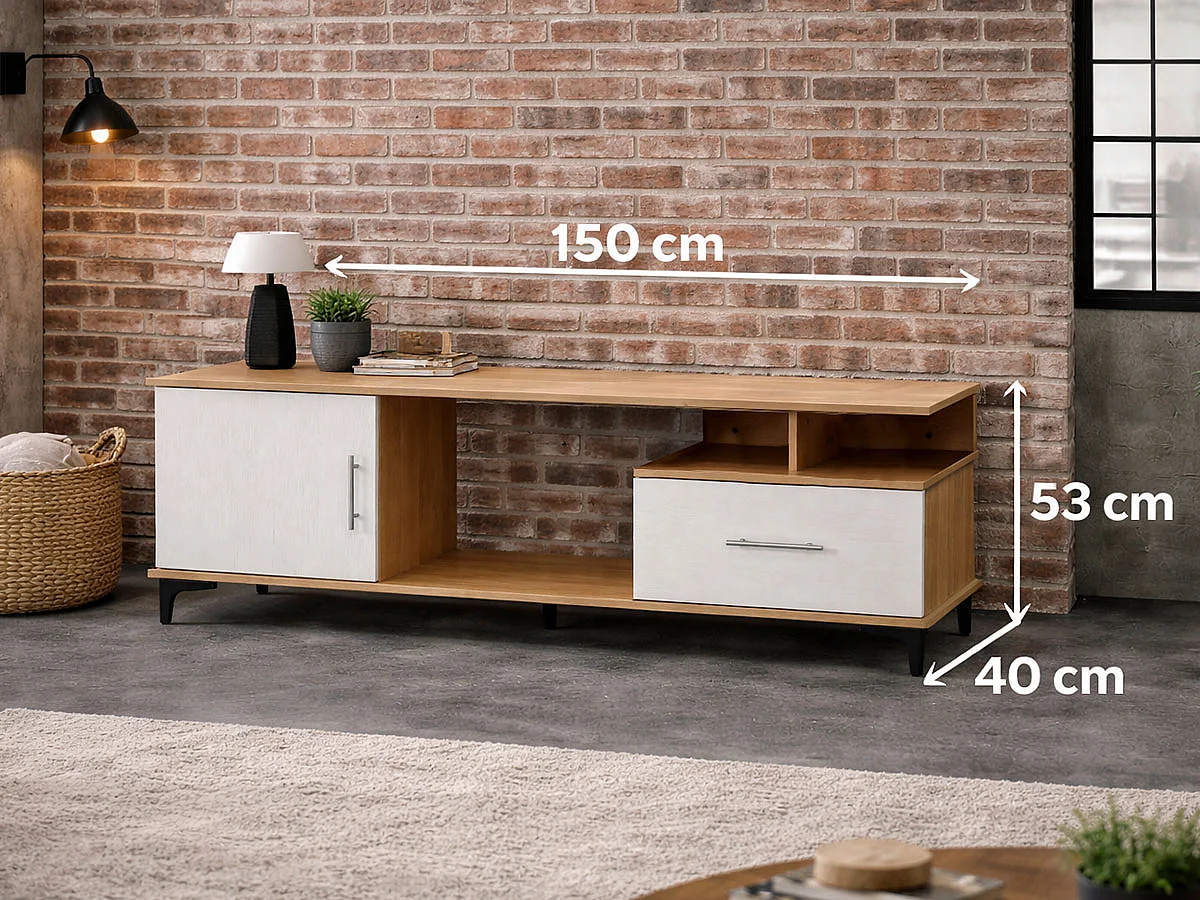 Móvel TV e Estante, Boss (Carvalho Claro, Branco)