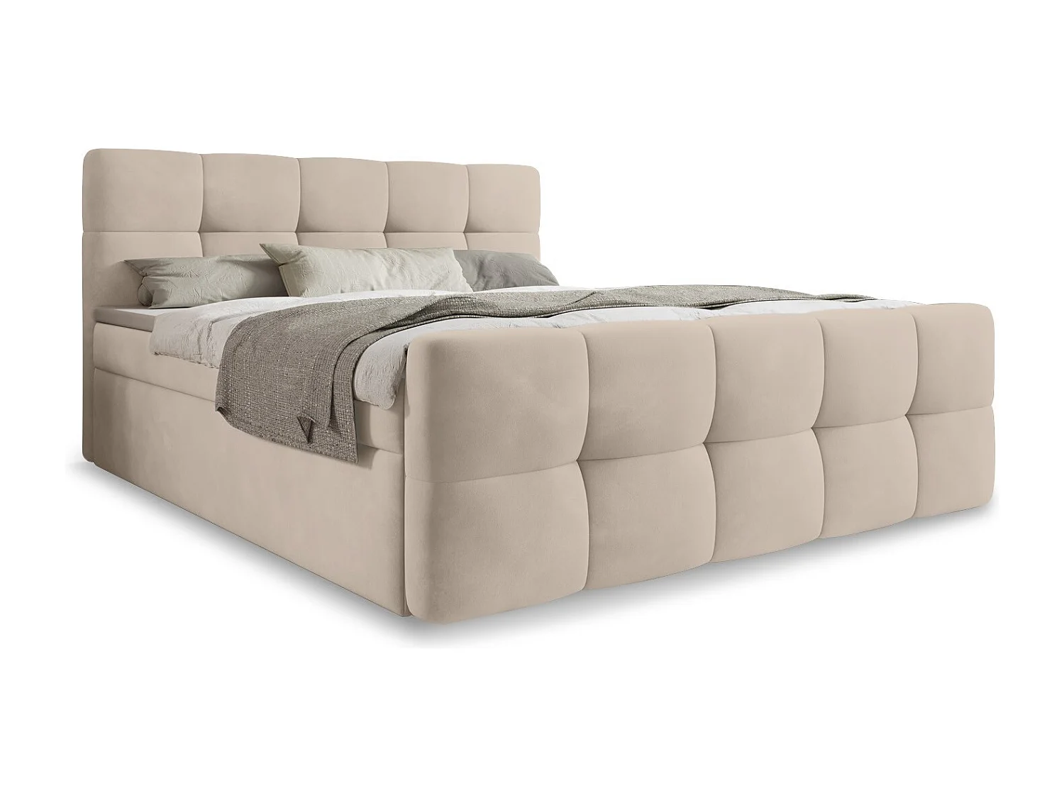 Lit coffre + matelas Volupto 180cm velours Beige