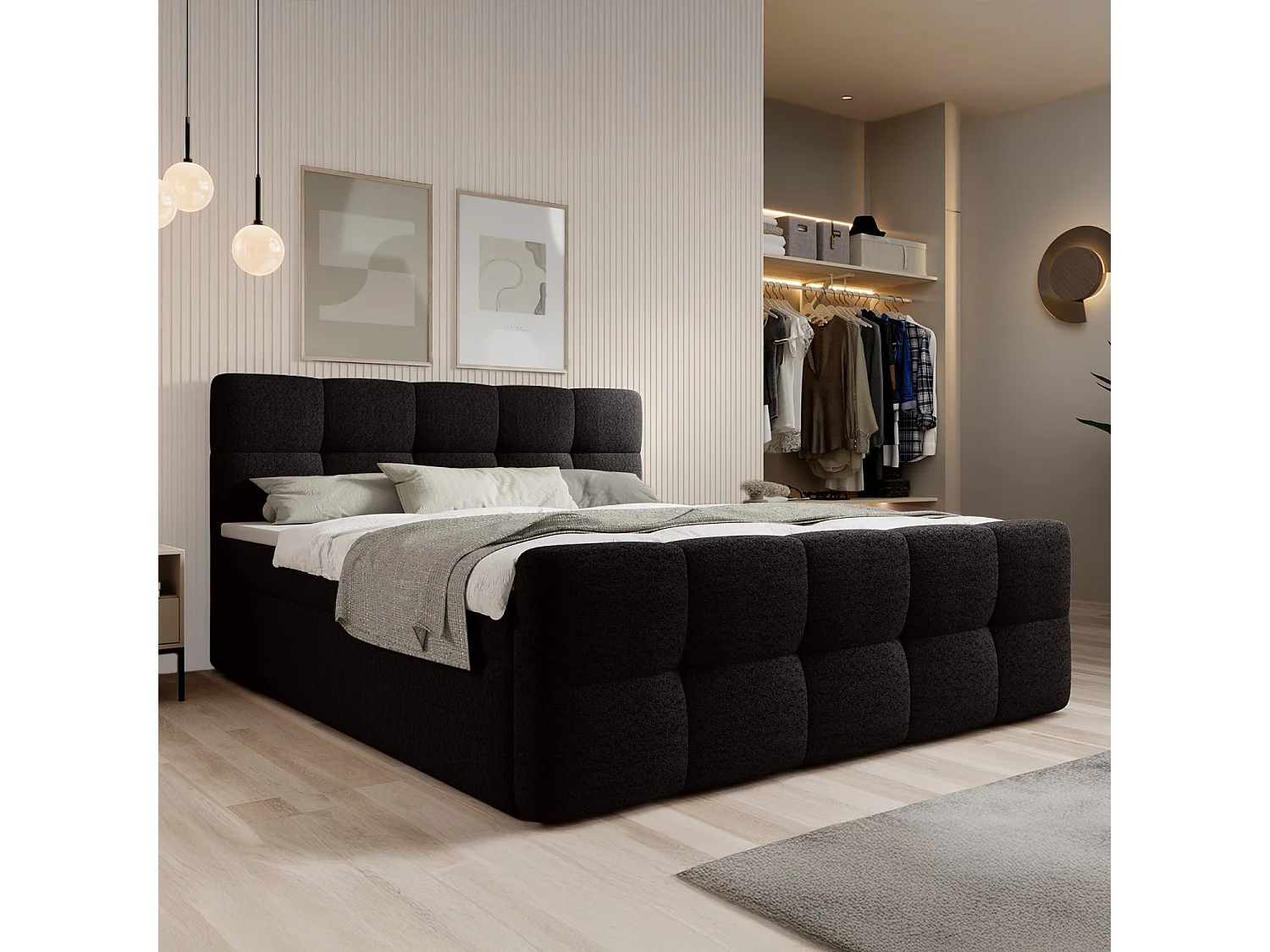 Lit coffre + matelas Volupto 140cm Bouclette Noir