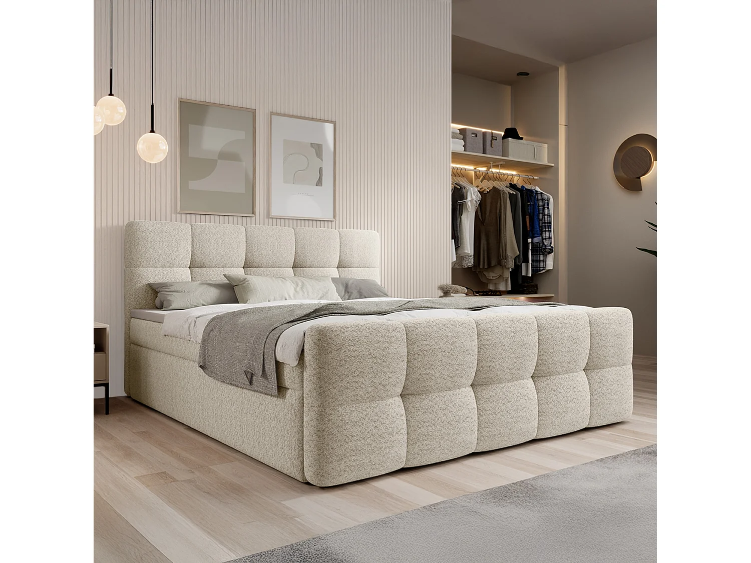 Lit coffre + matelas Volupto 180cm Bouclette Beige