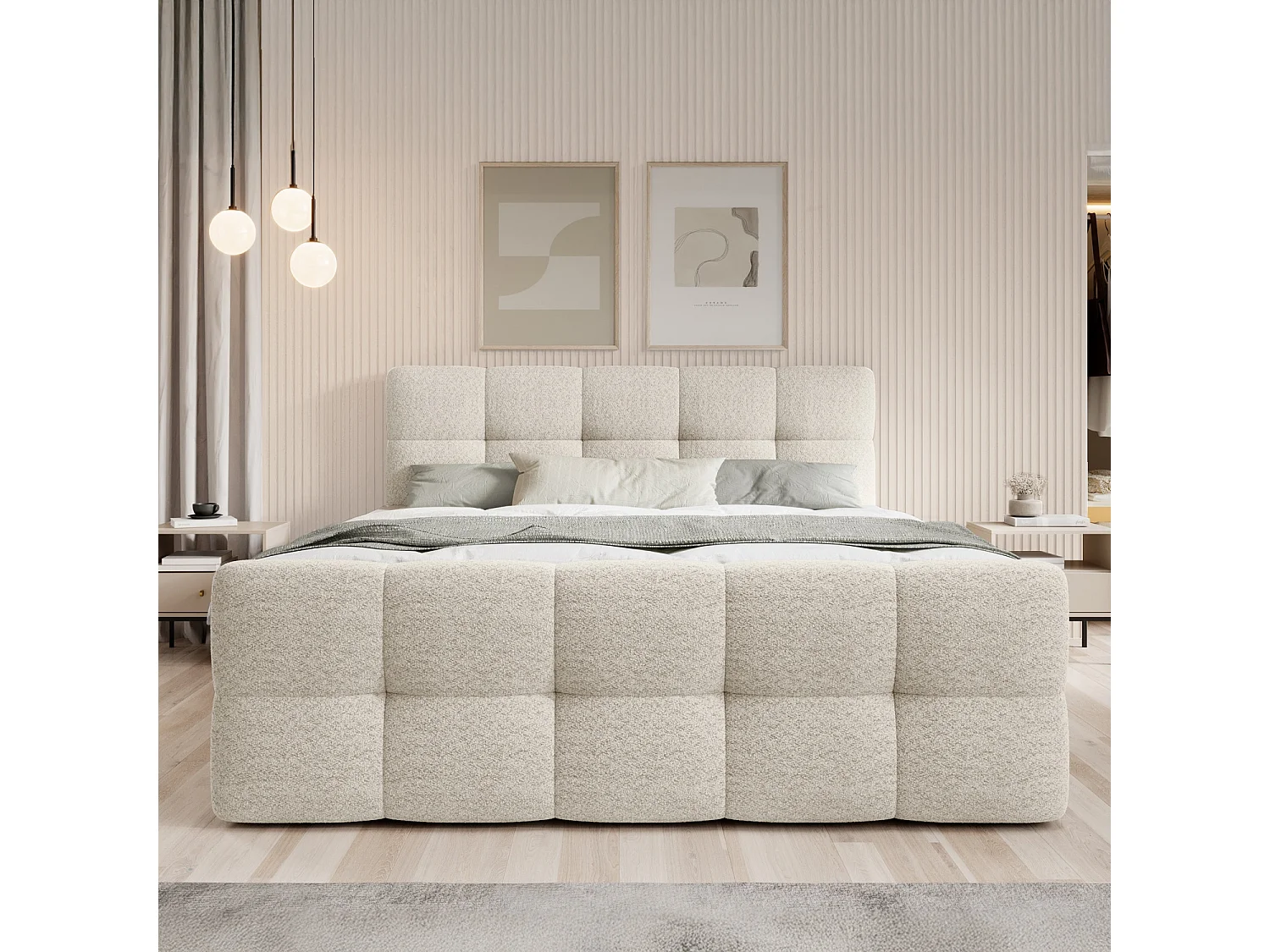 Lit coffre + matelas Volupto 140cm Bouclette Beige