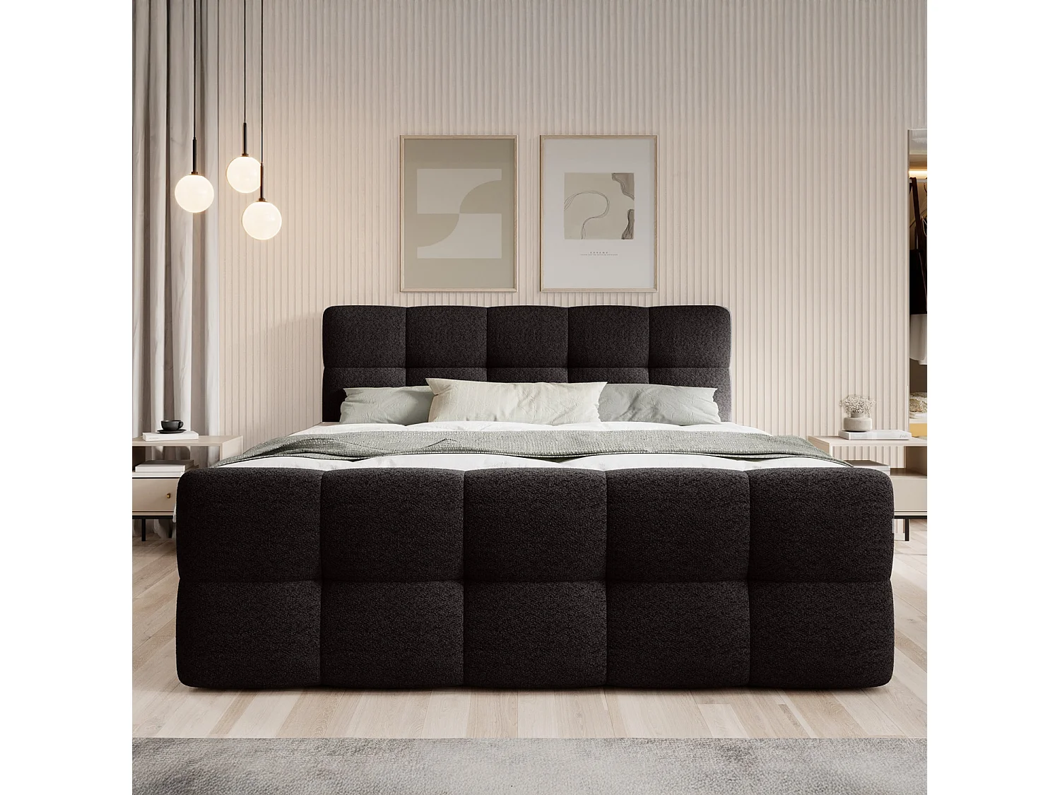 Lit coffre + matelas Volupto 180cm Bouclette Noir