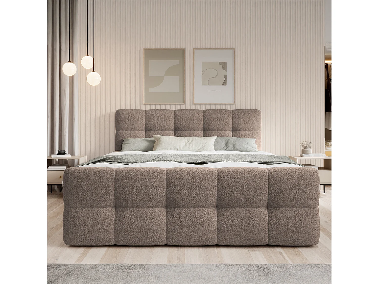 Lit coffre + matelas Volupto 180cm Bouclette Taupe