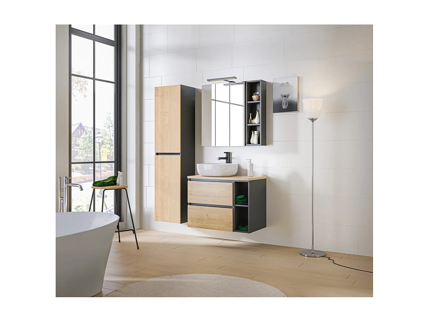 Accessoire pour meuble sous vasque TAMO – 20 cm – Coloris gris anthracite – À suspendre