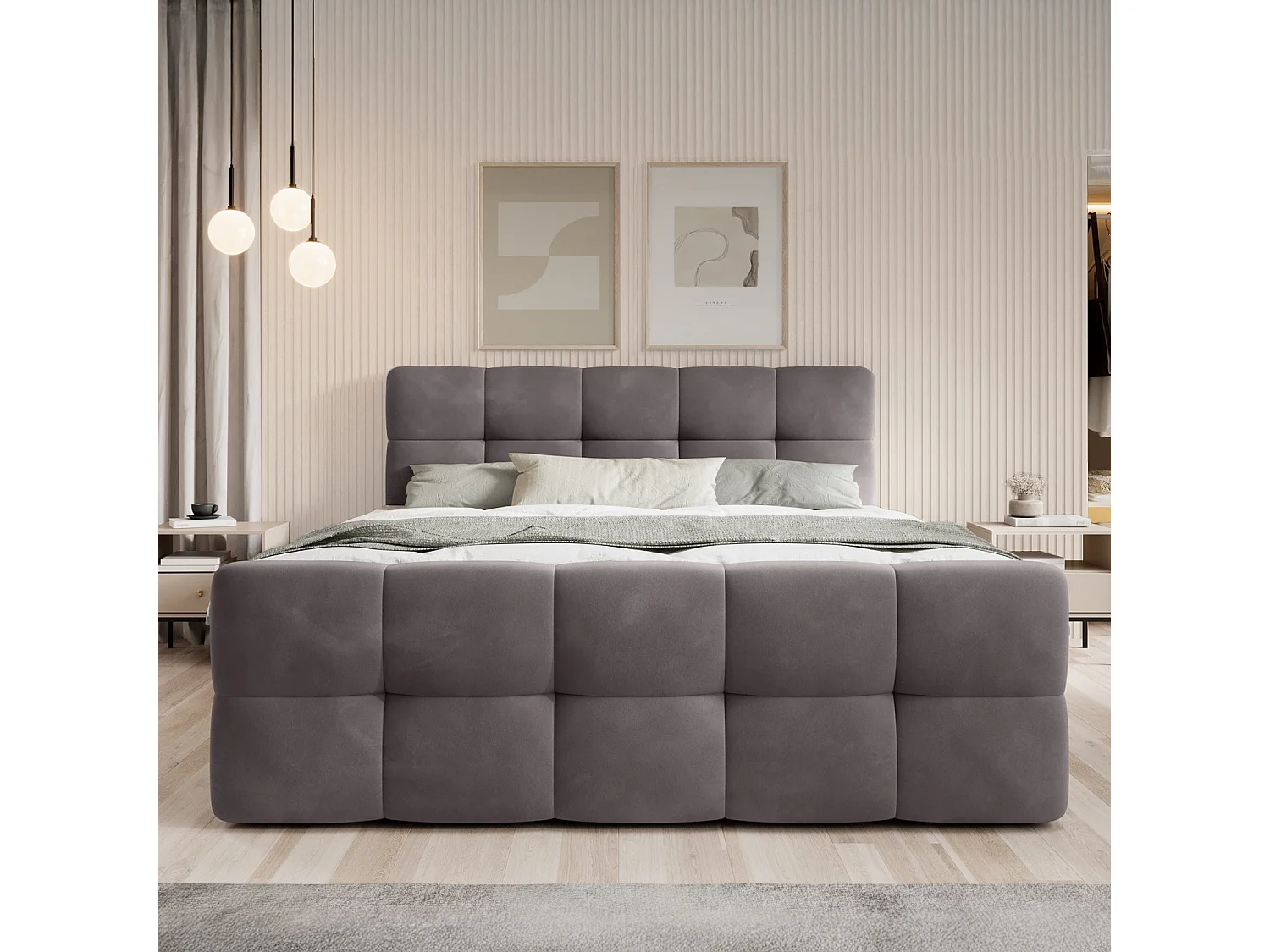 Lit coffre + matelas Volupto 160cm velours Gris
