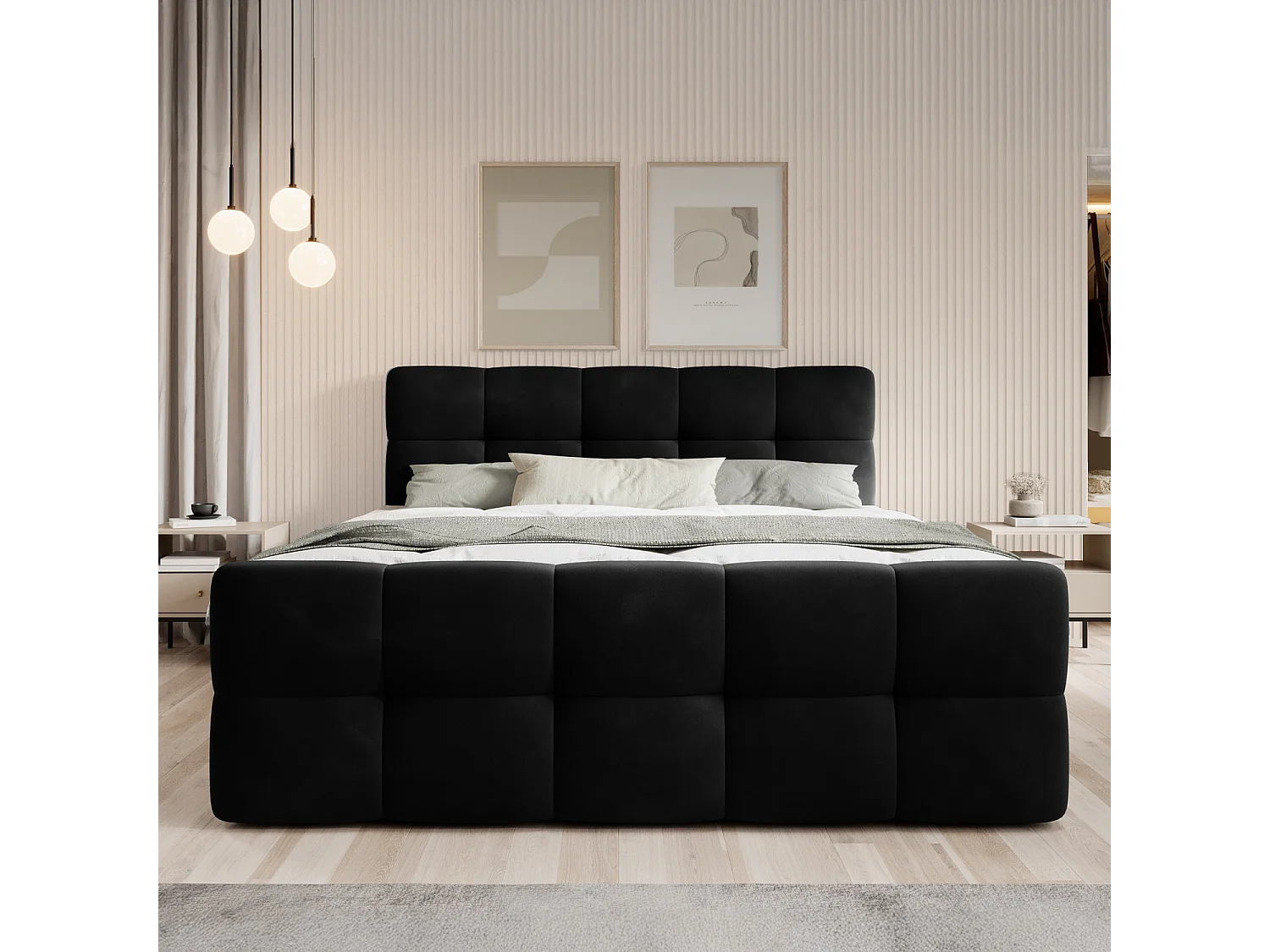 Lit coffre + matelas Volupto 140cm velours Noir