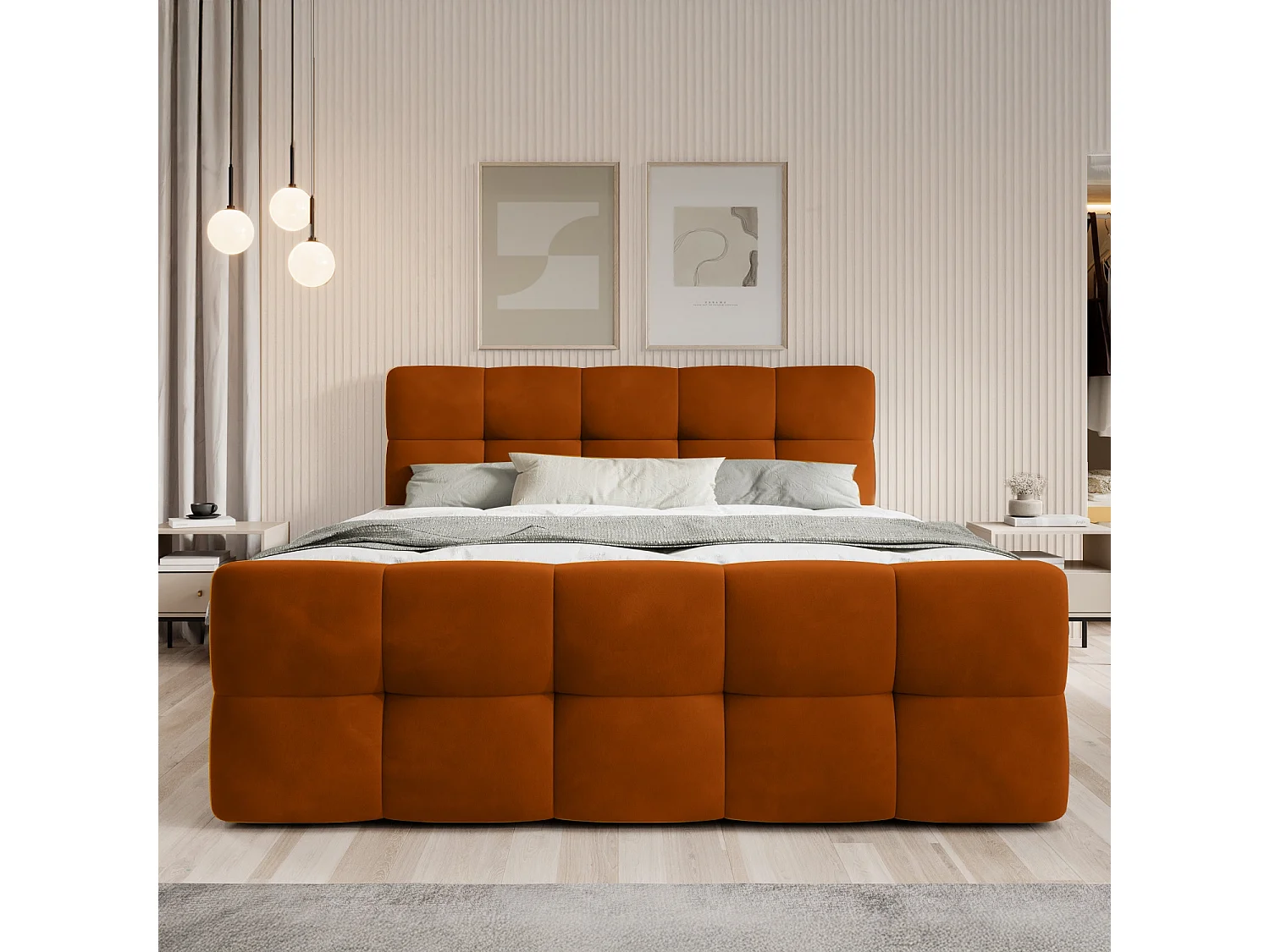 Lit coffre + matelas Volupto 180cm velours Terracotta
