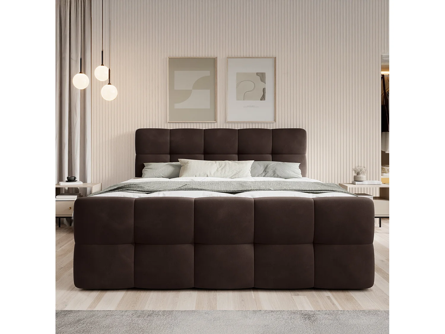 Lit coffre + matelas Volupto 160cm velours Marron