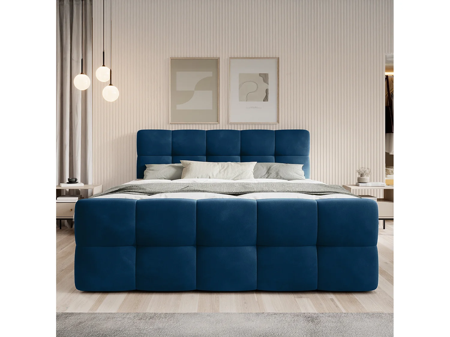 Lit coffre + matelas Volupto 140cm velours Bleu