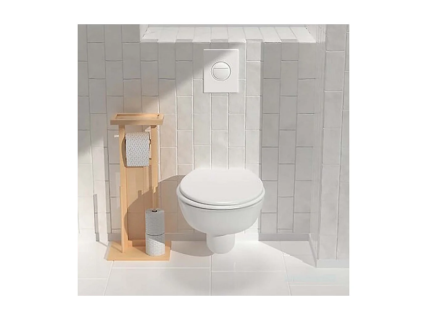 Dérouleur papier toilette en bois naturel avec réserve - Longueur 28 x Profondeur 20 x Hauteur 65 cm