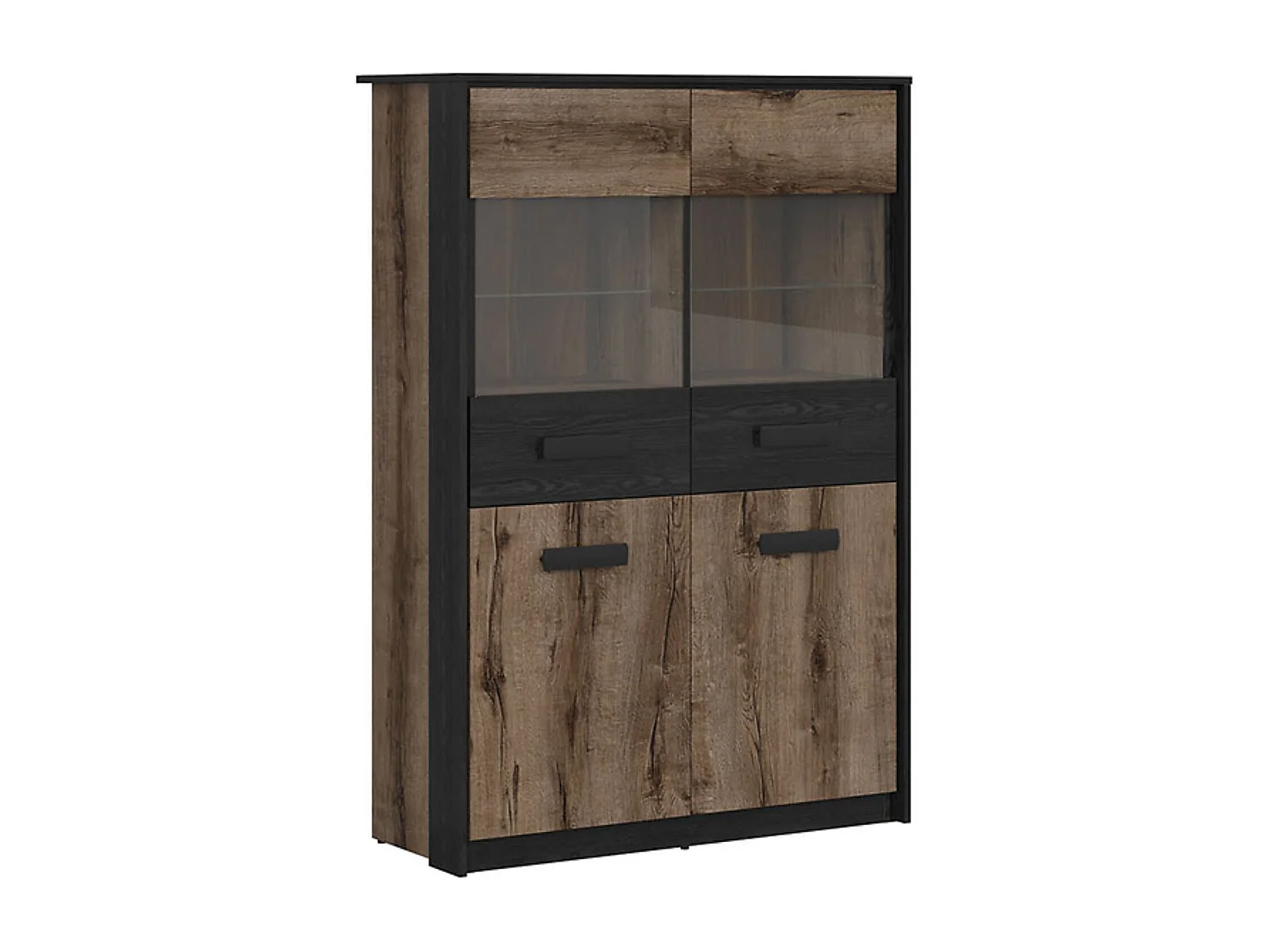 Vitrine à 4 portes, coloris Chêne marron foncé/Chêne noir - Longueur 100 x Profondeur 41 x Hauteur 145 cm