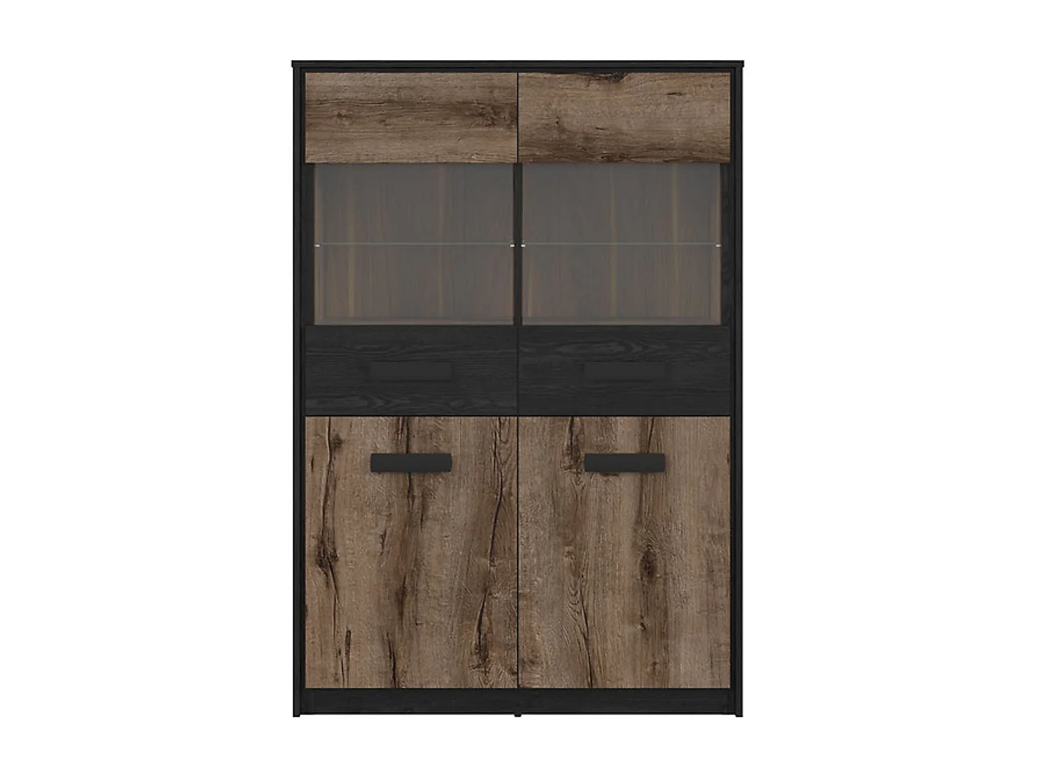 Vitrine à 4 portes, coloris Chêne marron foncé/Chêne noir - Longueur 100 x Profondeur 41 x Hauteur 145 cm