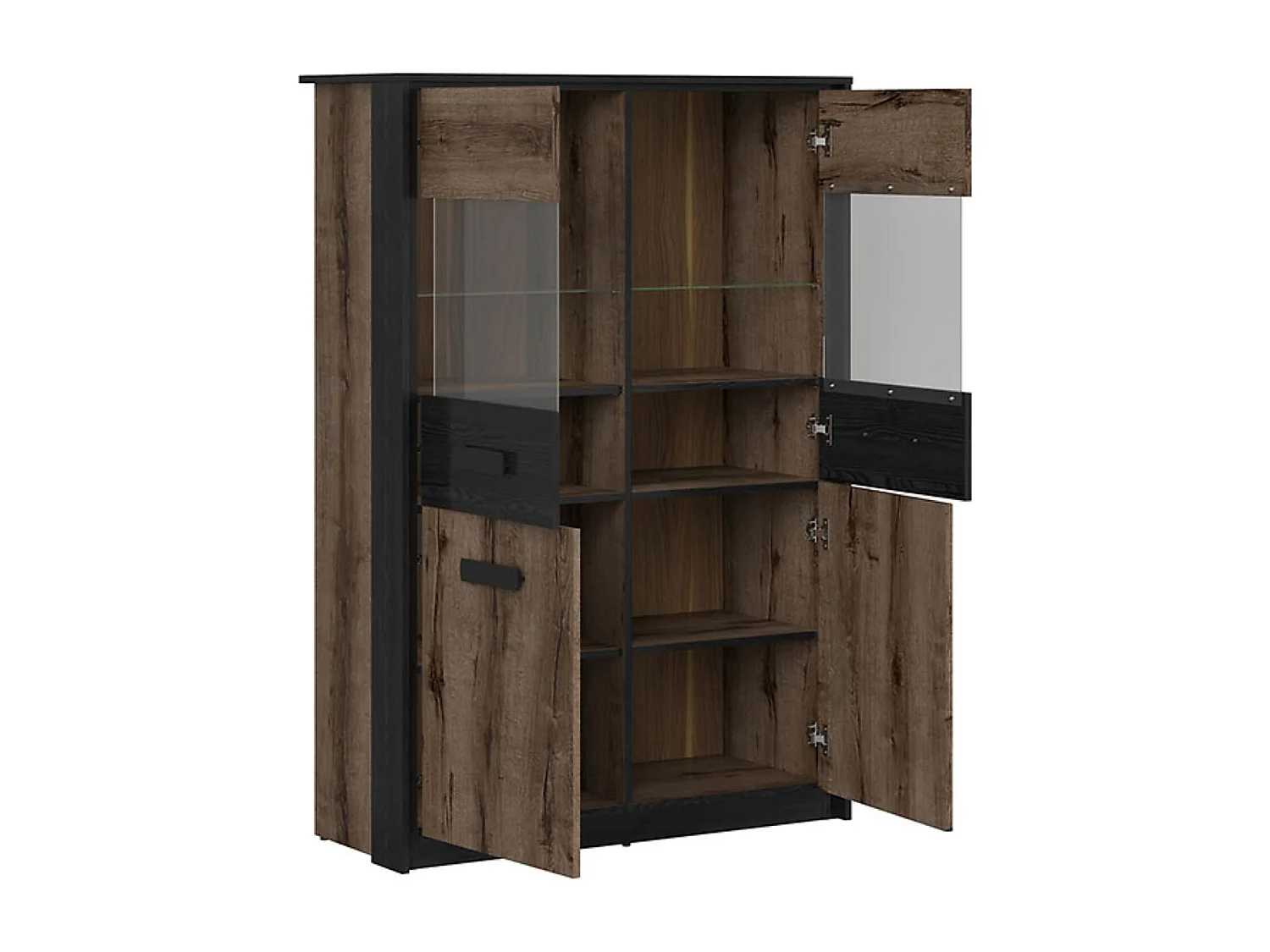 Vitrine à 4 portes, coloris Chêne marron foncé/Chêne noir - Longueur 100 x Profondeur 41 x Hauteur 145 cm