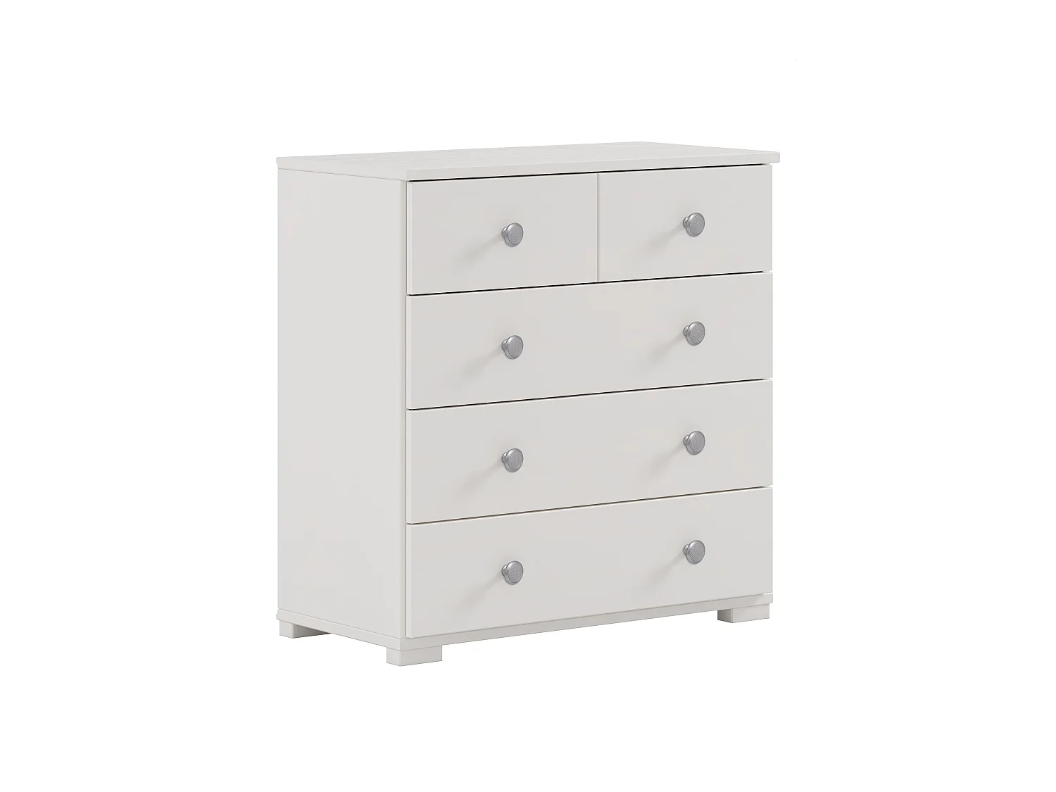 Commode Chiffonnier Meuble de rangement avec 5 tiroirs, en pin massif coloris Blanc - Longueur 76 x Hauteur 73,6 x Profondeur 36,5 cm