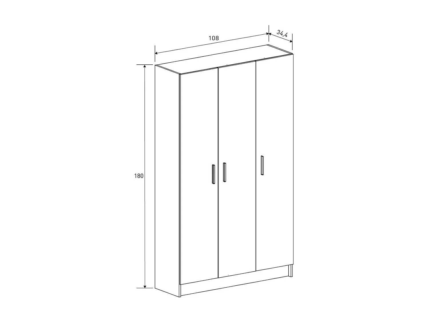 Armoire Placard meuble multifonctionnel à 3 portes et 4 étagères coloris Beige/chêne Mauvella - Longueur 108 x Hauteur 180 x Profondeur 34,4 cm