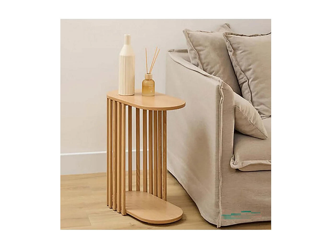 Table d'appoint bout de Canapé, coloris beige - Longueur 49,5 x Profondeur 26 x Hauteur 56 cm