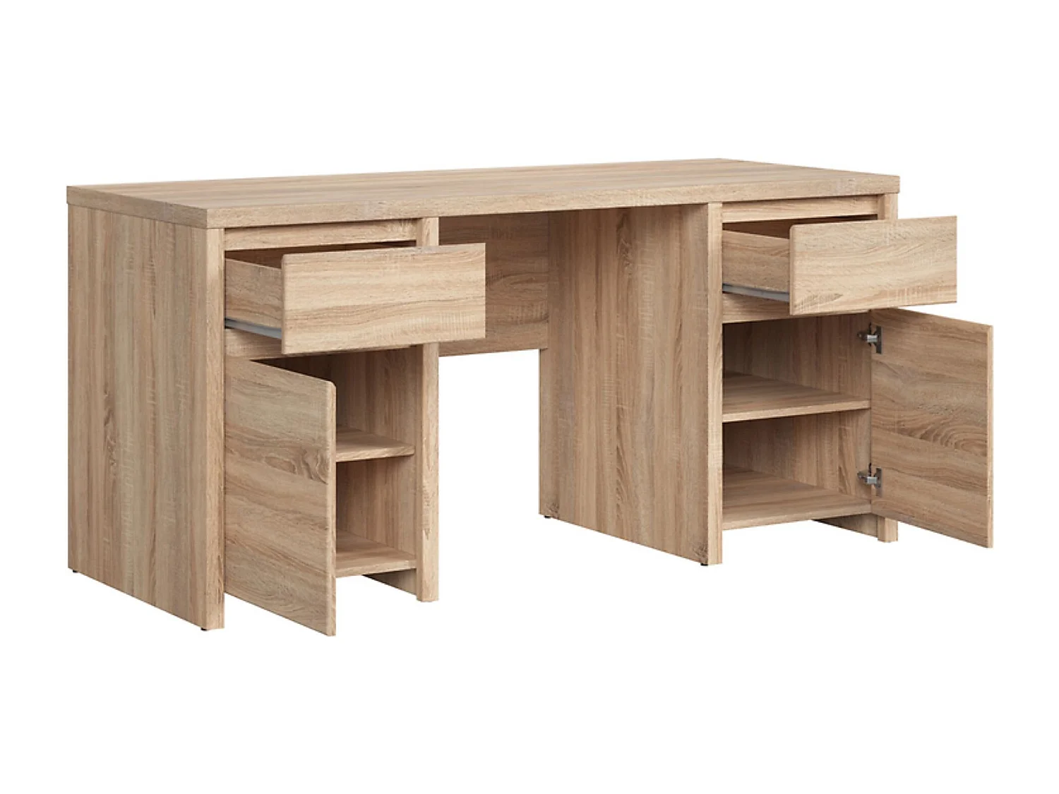 Bureau avec 2 portes et 2 tiroirs, coloris chêne Sonoma - Longueur 160 x Largeur 65 x Hauteur 77 cm