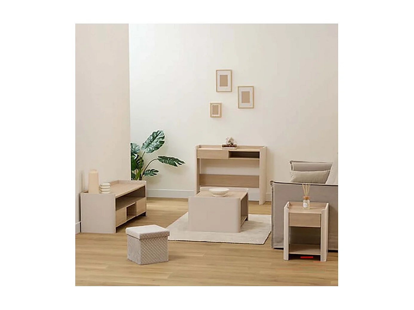 Console Table bureau avec une niche et 1 tiroir, Coloris chêne/ivoire - Longueur 100 x Profondeur 35 x Hauteur 80 cm