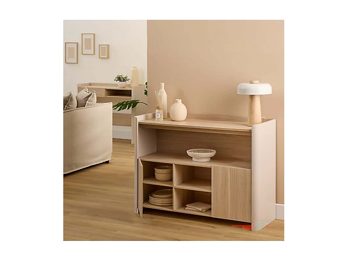 Console Table bureau avec une niche et 1 tiroir, Coloris chêne/ivoire - Longueur 100 x Profondeur 35 x Hauteur 80 cm