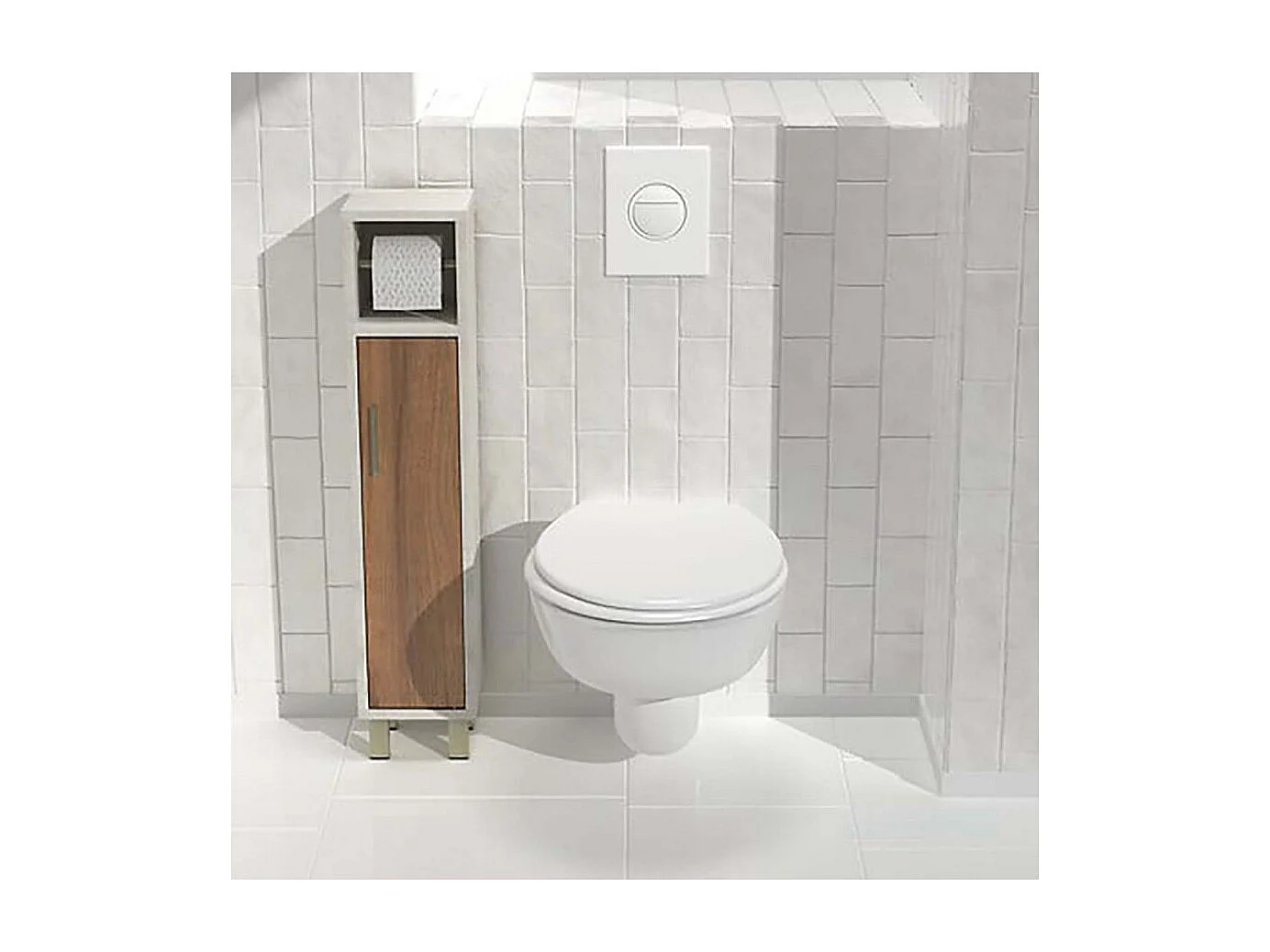 Dérouleur pour papier toilette avec rangement 1 porte, coloris marron/blanc - Longueur 18 x Profondeur 86 x Hauteur 20 cm