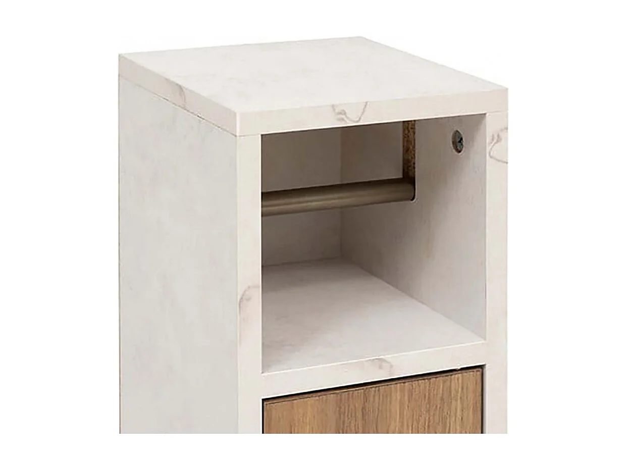 Dérouleur pour papier toilette avec rangement 1 porte, coloris marron/blanc - Longueur 18 x Profondeur 86 x Hauteur 20 cm