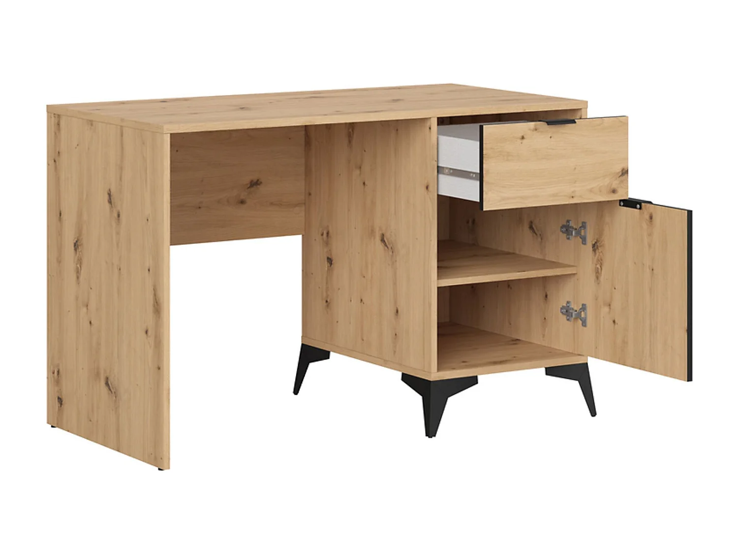 Bureau avec 1 porte et tiroir coloris Chêne artisan - Longueur 120 x Profondeur 60 x Hauteur 78 cm