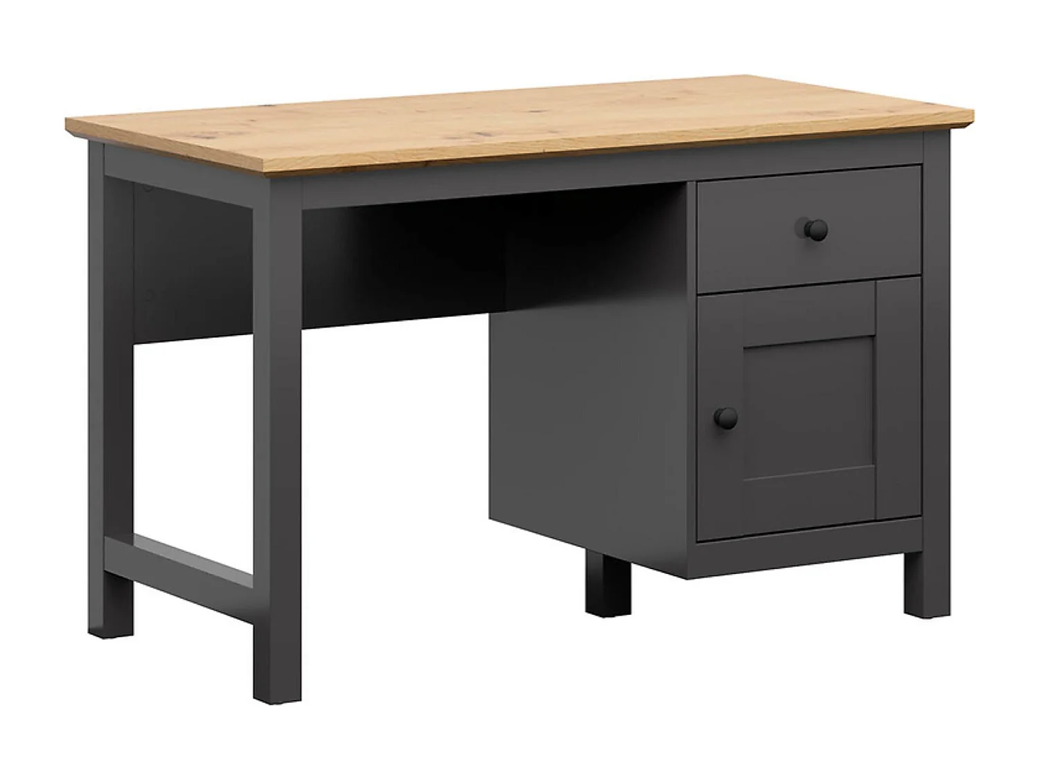 Bureau avec portes et tiroir coloris Gris graphite/Chêne artisan - Longueur 120 x Profondeur 60 x Hauteur 75 cm
